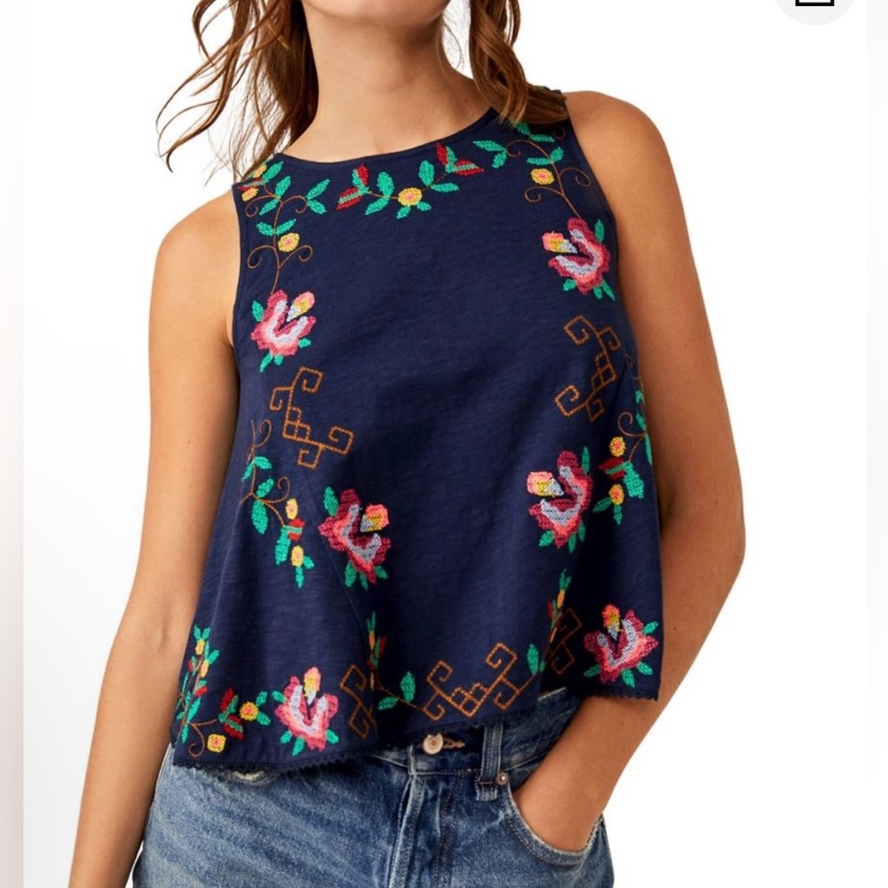Free People Fun & Flirty Embroidered Top Size Small